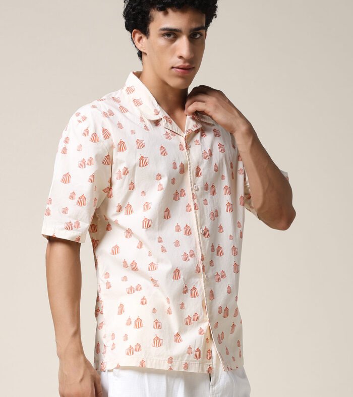 Mens Half Sleeve Casual Shirt  – Beige