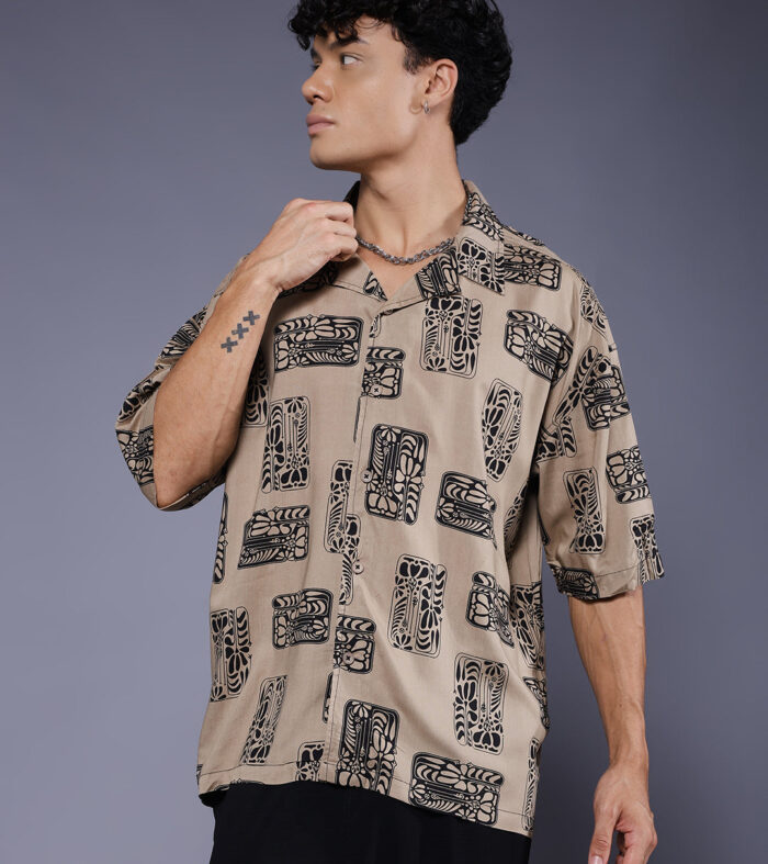 Mens Half Sleeve Casual Shirt  – Beige