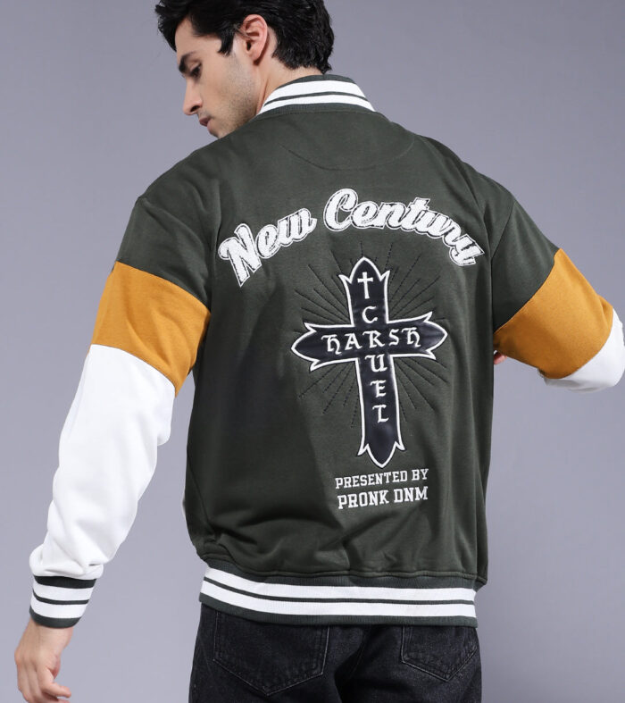 New Century Men Embroidered Varsity Bomber Jacket