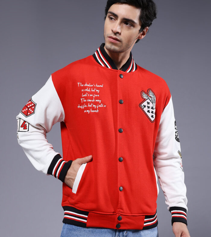 Cards Men Embroidered Varsity Bomber Jacket