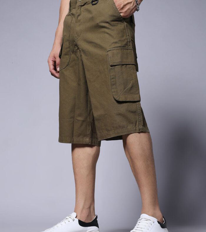 Men's Cotton Utility Cargo Shorts with Multi-Pockets – Olive Green