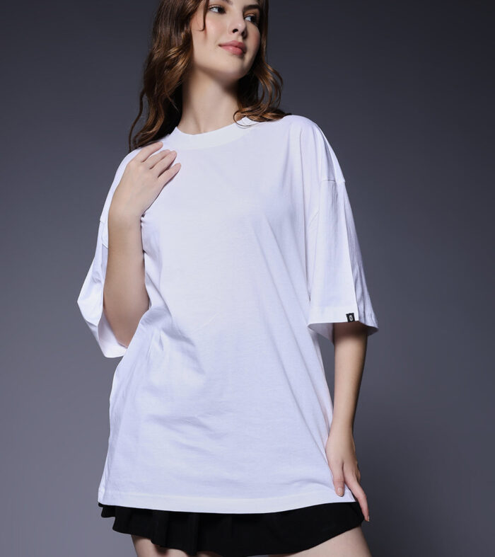 Solid Women Oversized T-Shirt - White