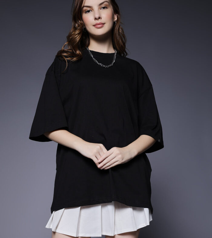Solid Women Oversized T-Shirt - Black