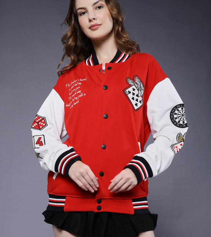Cards Women Varsity Embroidered Bomber Jacket