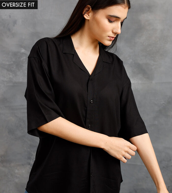 Solid Womens Fluidic Oversized Shirt - Black