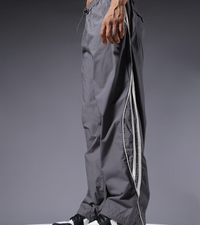 Parachute Pants For Men - Grey with White Stripe