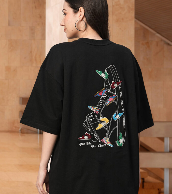Do Not Sleep Women Oversized Embroidered Printed T Shirt