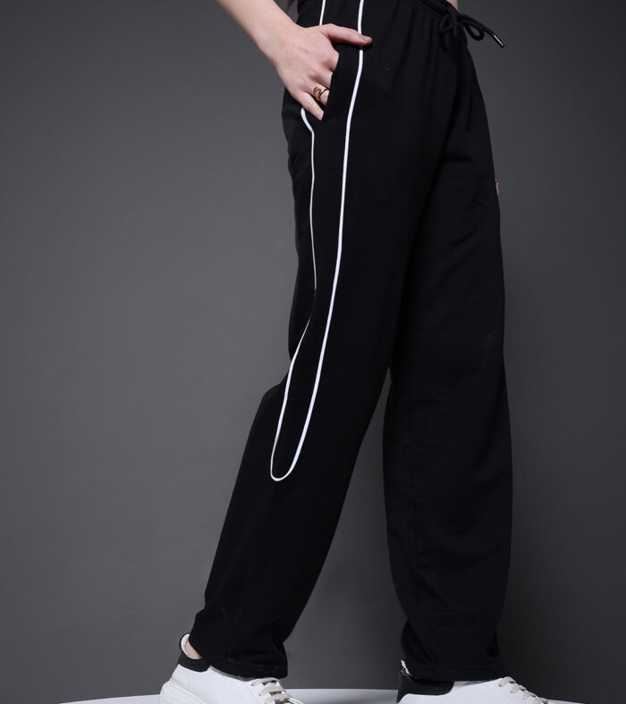 Women Premium Terry Jogger with Side Stripes - Black