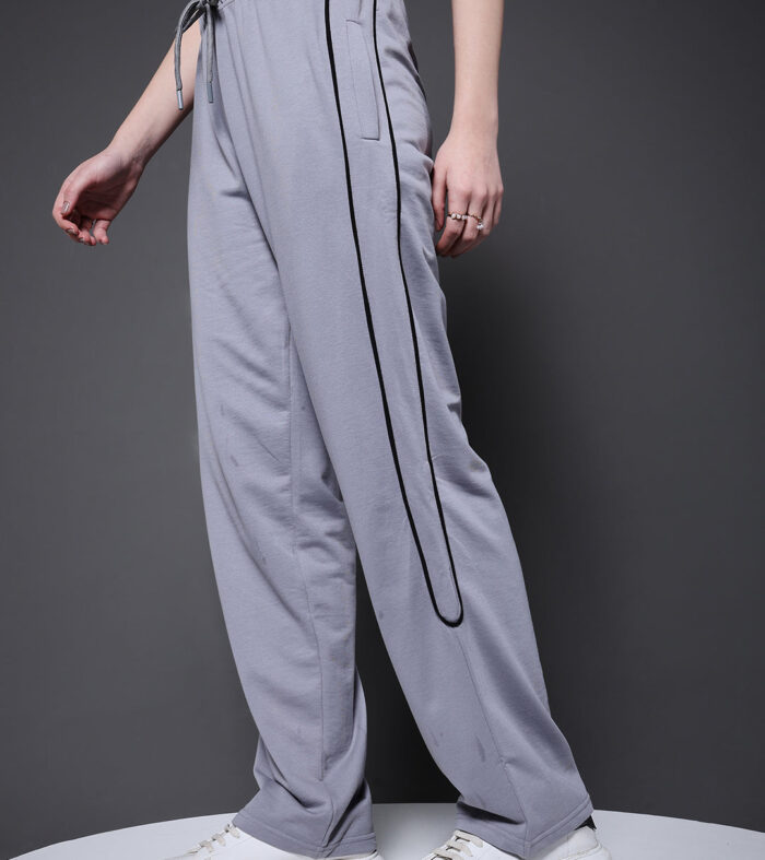 Women Premium Terry Jogger With Side Stripes Ash Grey