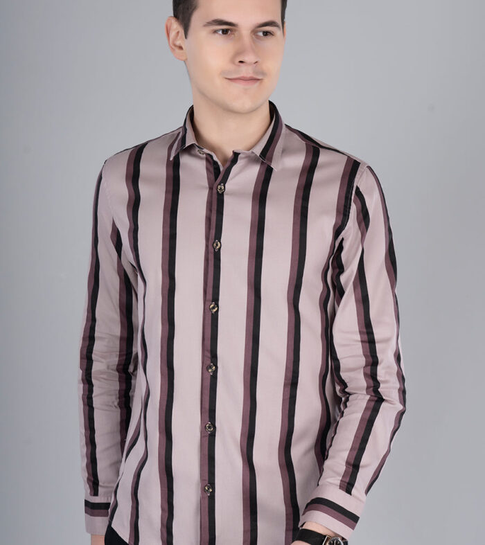 Band Stripe Mens Maroon Shirt