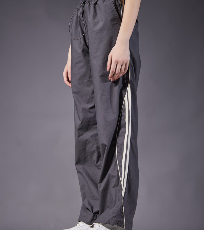 Parachute Pants For Women - Grey with White Stripe