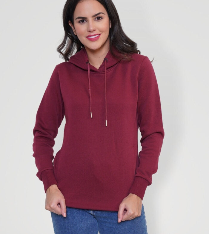 Wine Solid Hoodie Sweatshirt For Women | Pronk