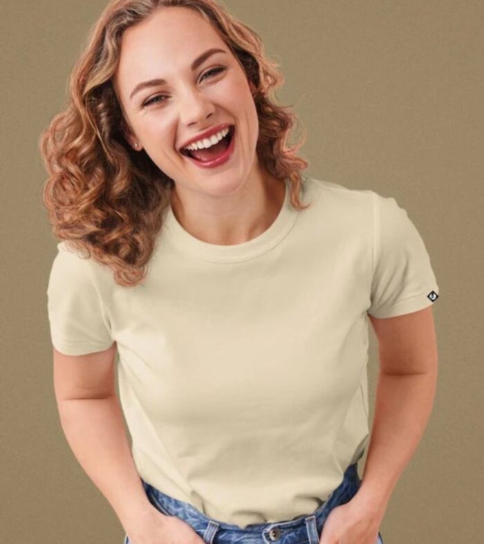 Women Solid Half Sleeve T Shirt Beige