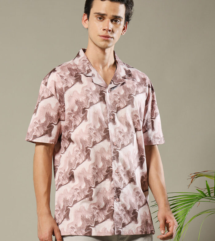 Mens Half Sleeve Tie N Dye Shirt Mauve