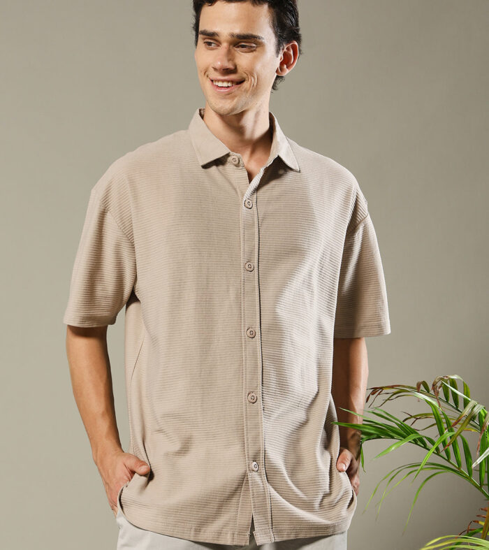 Mens Half Sleeve Resort Shirt - Beige