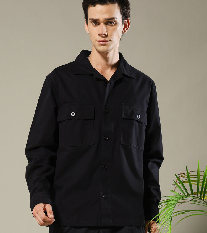 Solid Men Shacket - Black