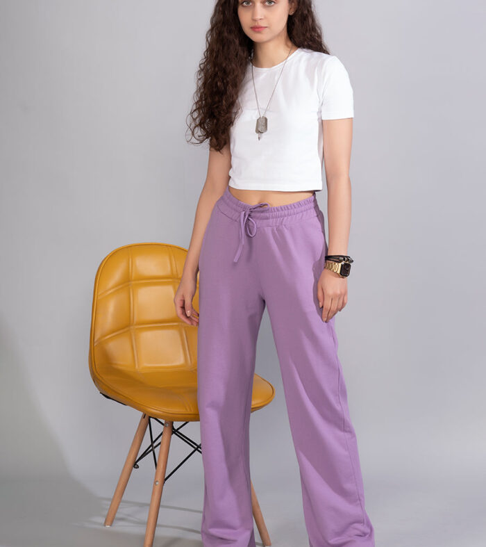 Women Premiun Terry Wide Pants Lilac