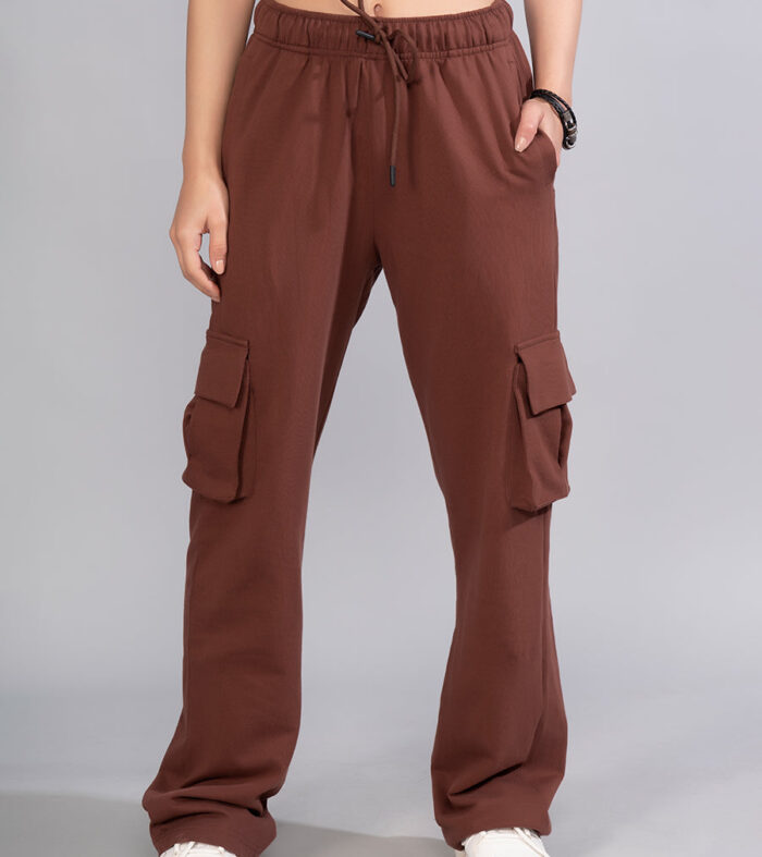 Women Premium Terry Cargo Pants - Cocoa