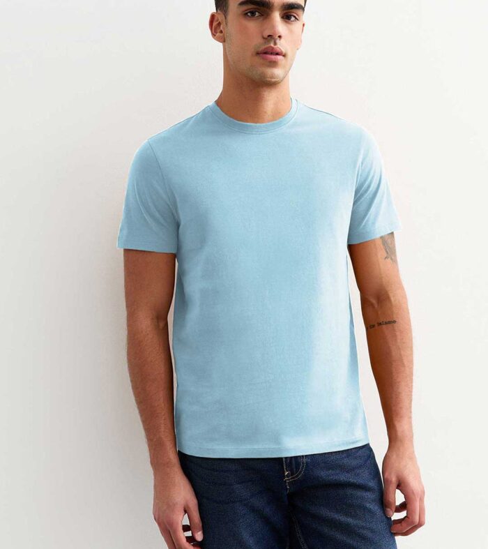 Solid Men Half Sleeve T Shirt Sky