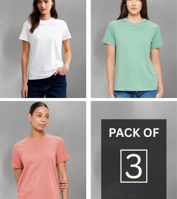 Solid Half Sleeve T-Shirt Women Combo - Pack of 3