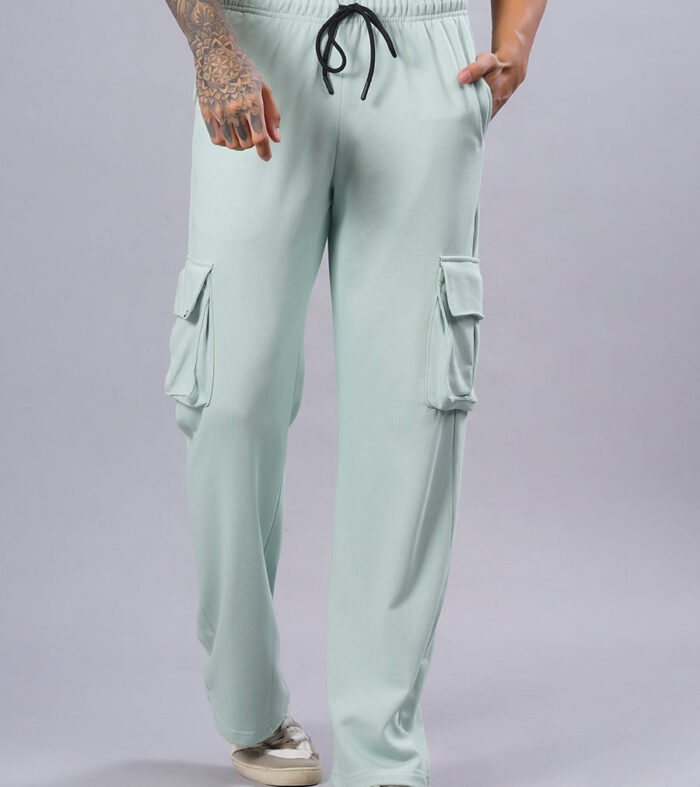 Men Premium Terry Cargo Pants - Mint Green