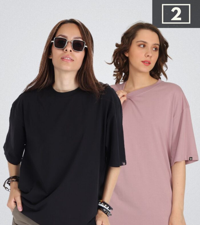 Solid Oversized T-Shirt Women Combo - Pack of 2