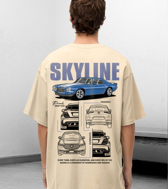 SKYLINE Men Graphic Printed Oversized  T-Shirt