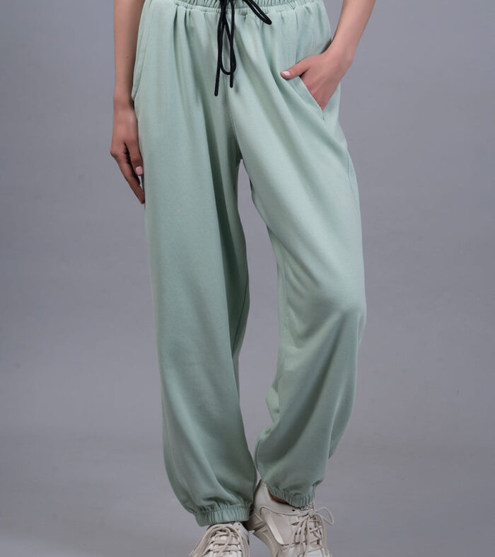 Women Premium Terry Loose Fit Joggers - Mint Green