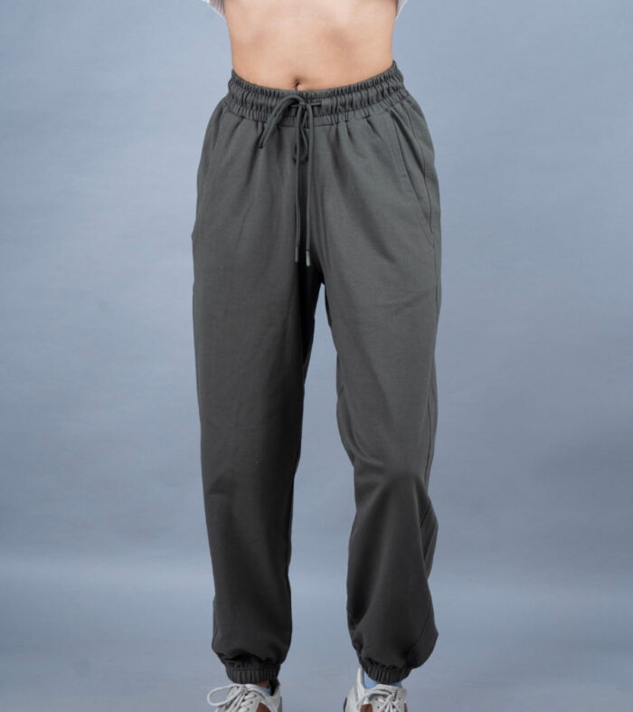 Women Premium Terry Loose Fit Joggers Olive Green