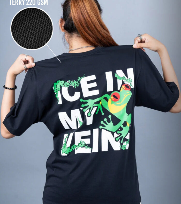 Ice In My Veins Puff Printed Women Oversized Terry T-shirt