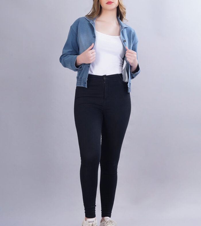 Women Cropped Denim Jacket Blue