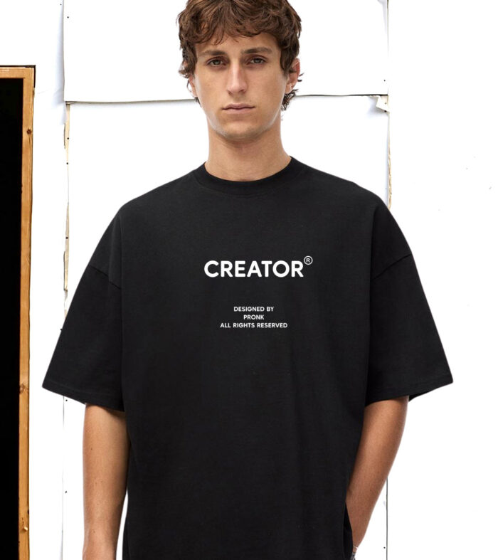 CREATOR Black Men Oversized T-Shirt – Pure Cotton | Streetwear Fashion | Loose Fit