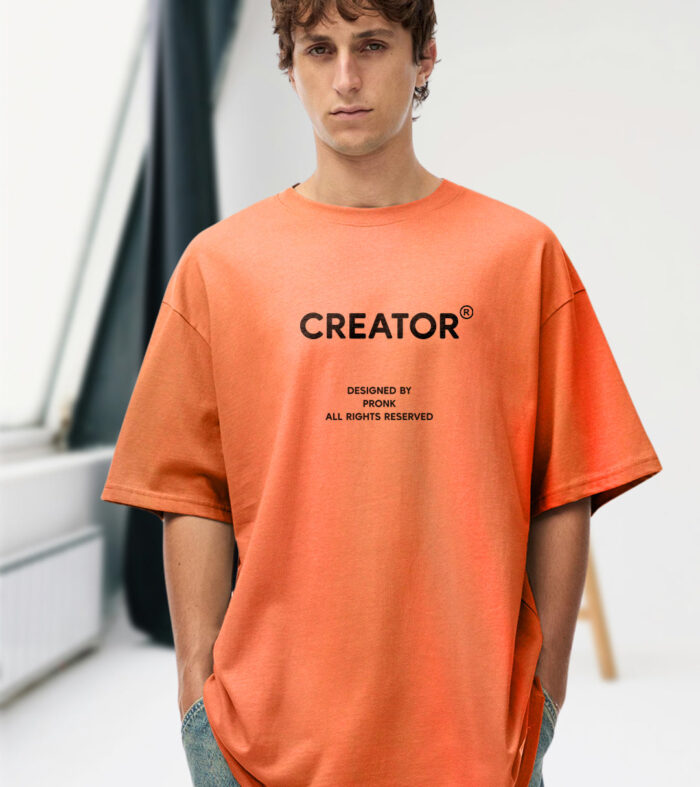 CREATOR Orange Men Oversized T-Shirt – Pure Cotton | Streetwear Fashion | Loose Fit