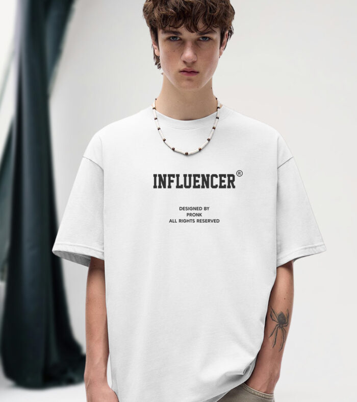 INFLUENCER White Men Oversized T-Shirt – Pure Cotton | Streetwear Fashion | Loose Fit