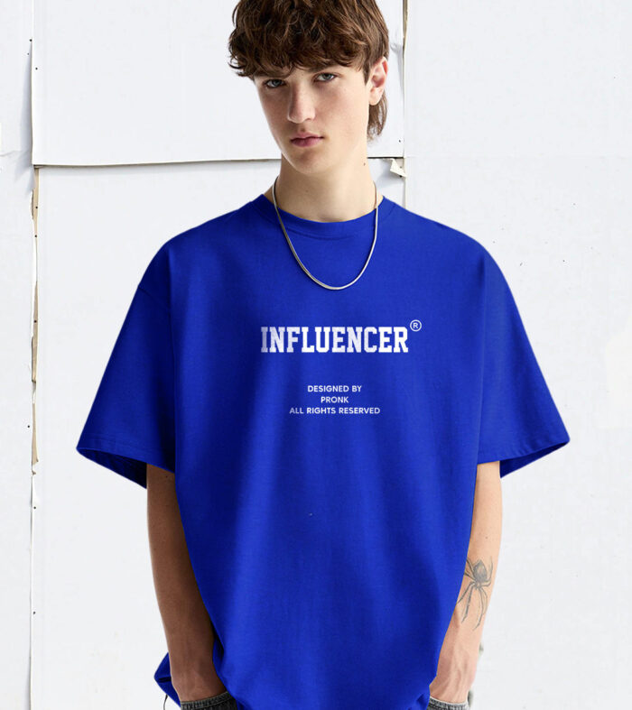 INFLUENCER Blue Men Oversized T-Shirt – Pure Cotton | Streetwear Fashion | Loose Fit