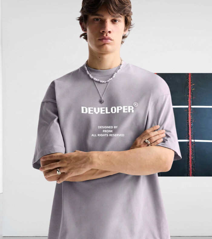 DEVELOPER Ash Grey Men Oversized T-Shirt – Pure Cotton | Streetwear Fashion | Loose Fit
