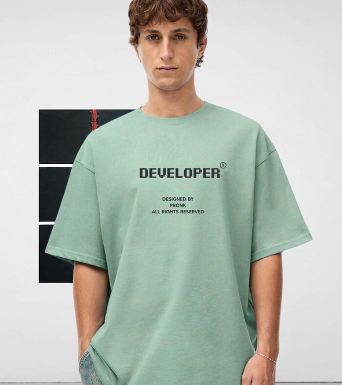 DEVELOPER Mint Green Men Oversized T-Shirt – Pure Cotton | Streetwear Fashion | Loose Fit