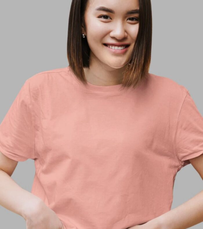 Solid Women Half Sleeve Crop Top - Salmon Pink