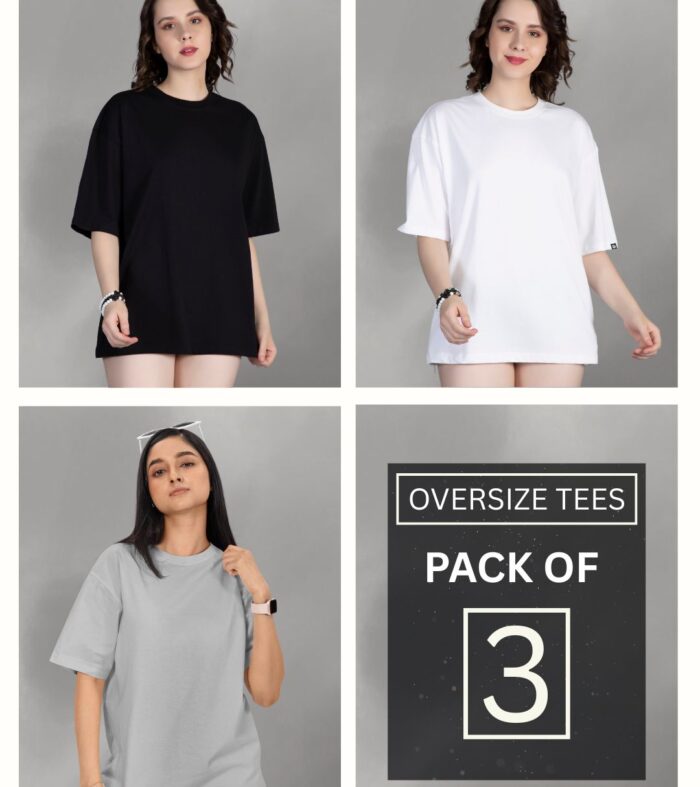 Women T Shirt Solid Oversized Combo Pack Of 3