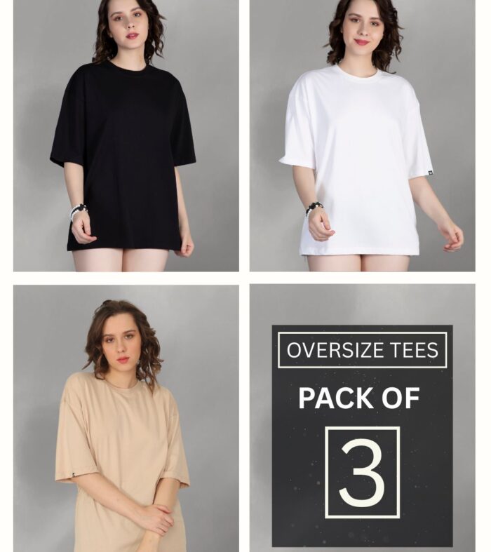 Women T-Shirt Oversized Solid Combo - Pack of 3