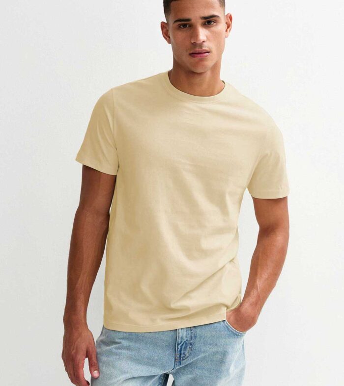 Solid Men Half Sleeve T-Shirt - Beige