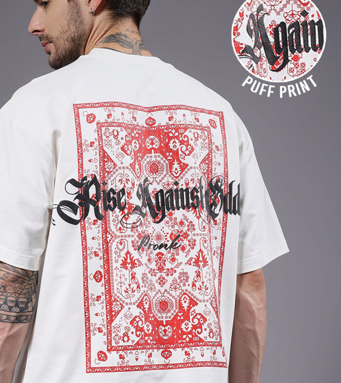 Rise Against Odds Puff Printed Men Oversized Terry T-shirt