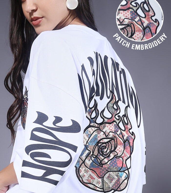 Imagination Embroidered Printed Women Oversized T-shirt