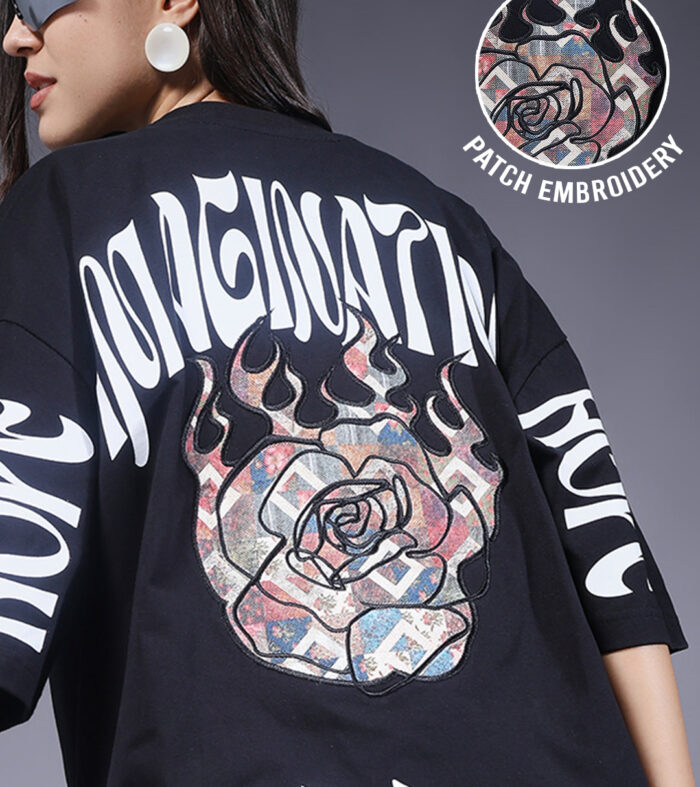 Imagination Embroidered Printed Women Oversized T-shirt