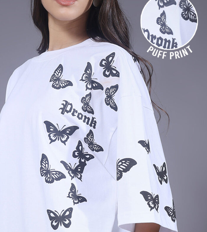 Butterfly Puff Printed Women Oversized T-shirt