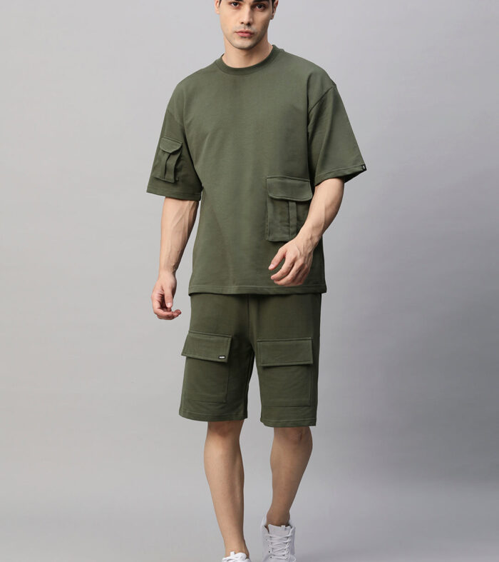 Men Premium Cargo Co-ord Set - Olive Green