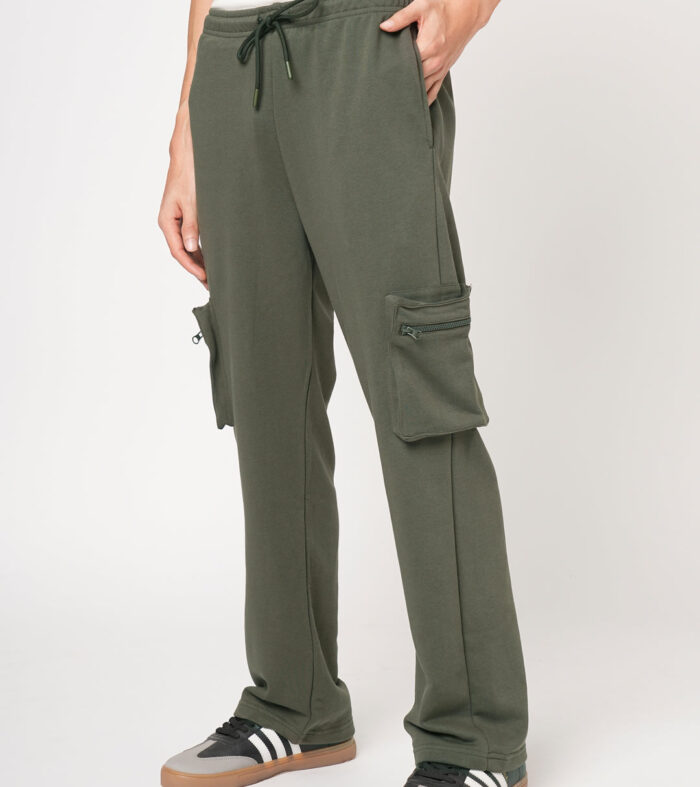 Men Cotton zipper jogger - Olive Green