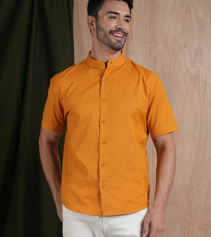 Mens Half Sleeves Shirt - Mustard Yellow