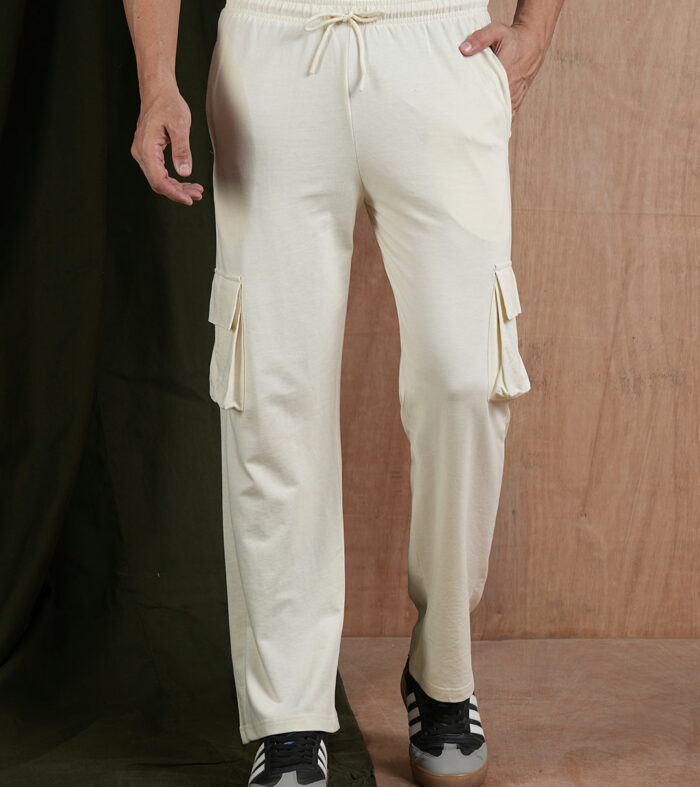 Men Premium Terry Cargo Pants - Off White