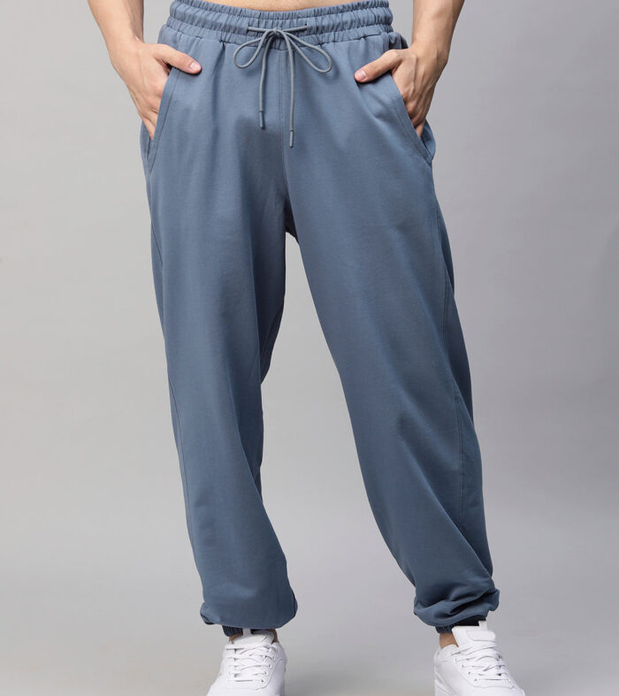 Men Premium Terry Loose Fit Joggers - Denim Blue